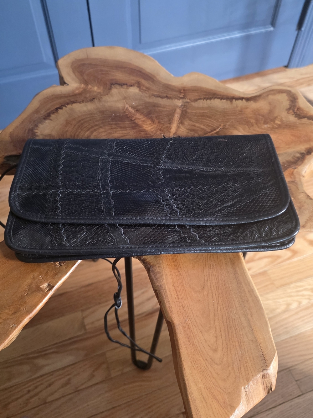 NWT Vintage Carlos Falchi Black Patchwork Exotic Skin Convertible Clutch